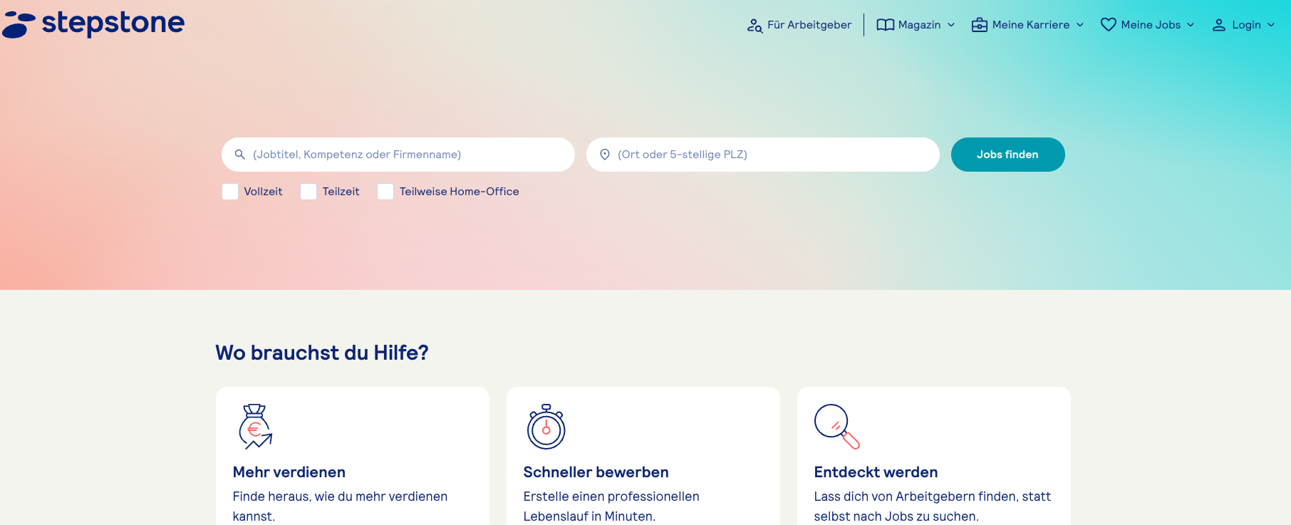 Stepstone bietet dir Stellenanzeigen und Hilfestellungen rund um das Job-Thema!
